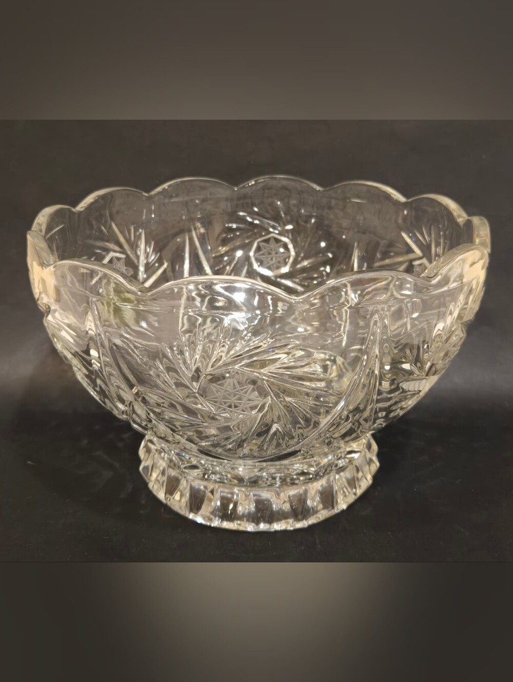 Vintage Footed Heavy Crystal Cut Glass Decorative Bowl - Clear